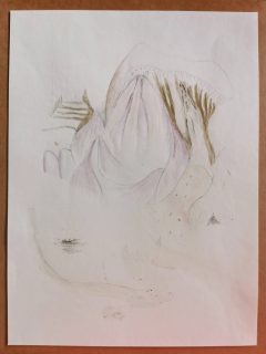 Abstrakte Radierung mit pastellfarbenen Blüten- und Naturformen, Teil der Serie Metamorphose III